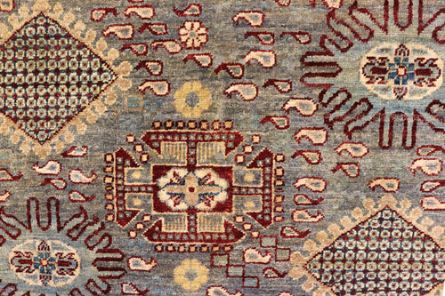 handmade Transitional Kafkaz Gray Red Hand Knotted RECTANGLE 100% WOOL area rug 5' x 6'