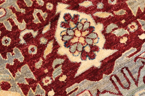 handmade Transitional Kafkaz Gray Red Hand Knotted RECTANGLE 100% WOOL area rug 5' x 6'