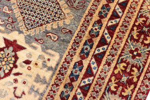 handmade Transitional Kafkaz Gray Red Hand Knotted RECTANGLE 100% WOOL area rug 5' x 6'