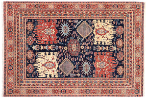 handmade Transitional Kafkaz Blue Rust Hand Knotted RECTANGLE 100% WOOL area rug 5' x 7'