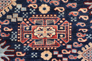 handmade Transitional Kafkaz Blue Rust Hand Knotted RECTANGLE 100% WOOL area rug 5' x 7'