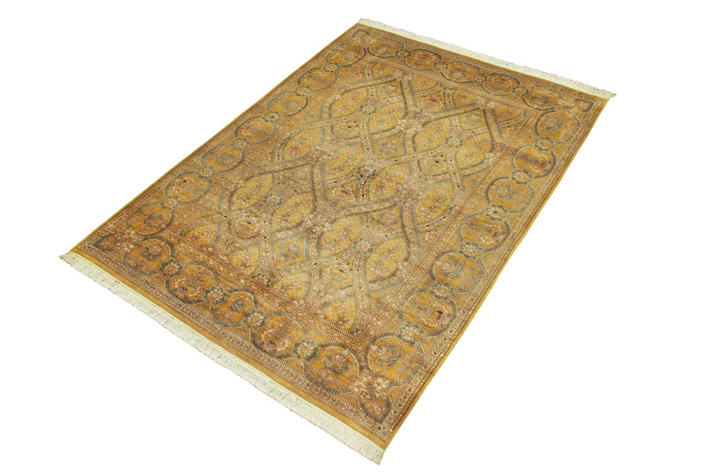 handmade Transitional Tabriz Gold Green Hand Knotted RECTANGLE 100% WOOL area rug 6x9