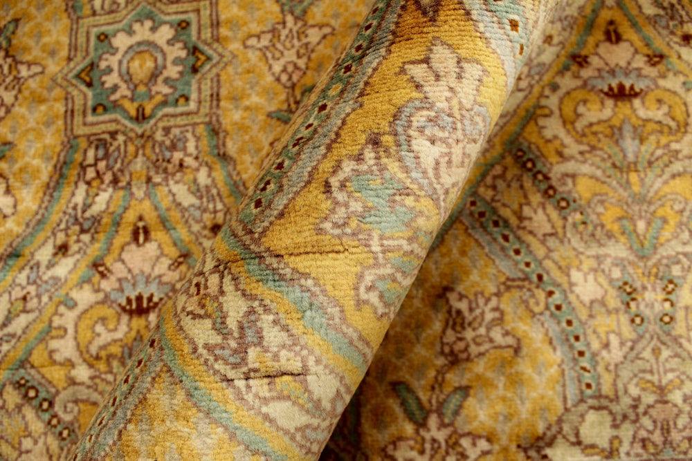 handmade Transitional Tabriz Gold Green Hand Knotted RECTANGLE 100% WOOL area rug 6x9