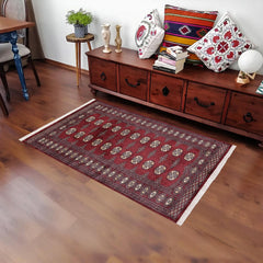 handmade Geometric Bokhara Maroon Gray Hand Knotted RECTANGLE 100% WOOL area rug 3X5