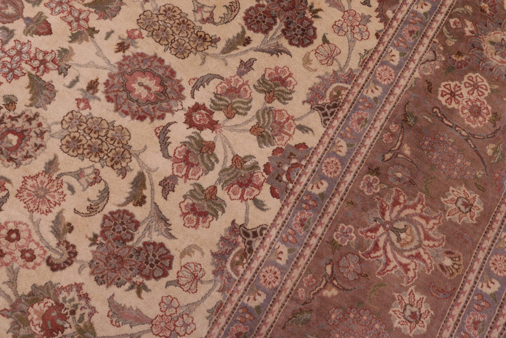 handmade Traditional Kashan Ivory Brown Hand Knotted RECTANGLE 100% WOOL area rug 9x12
