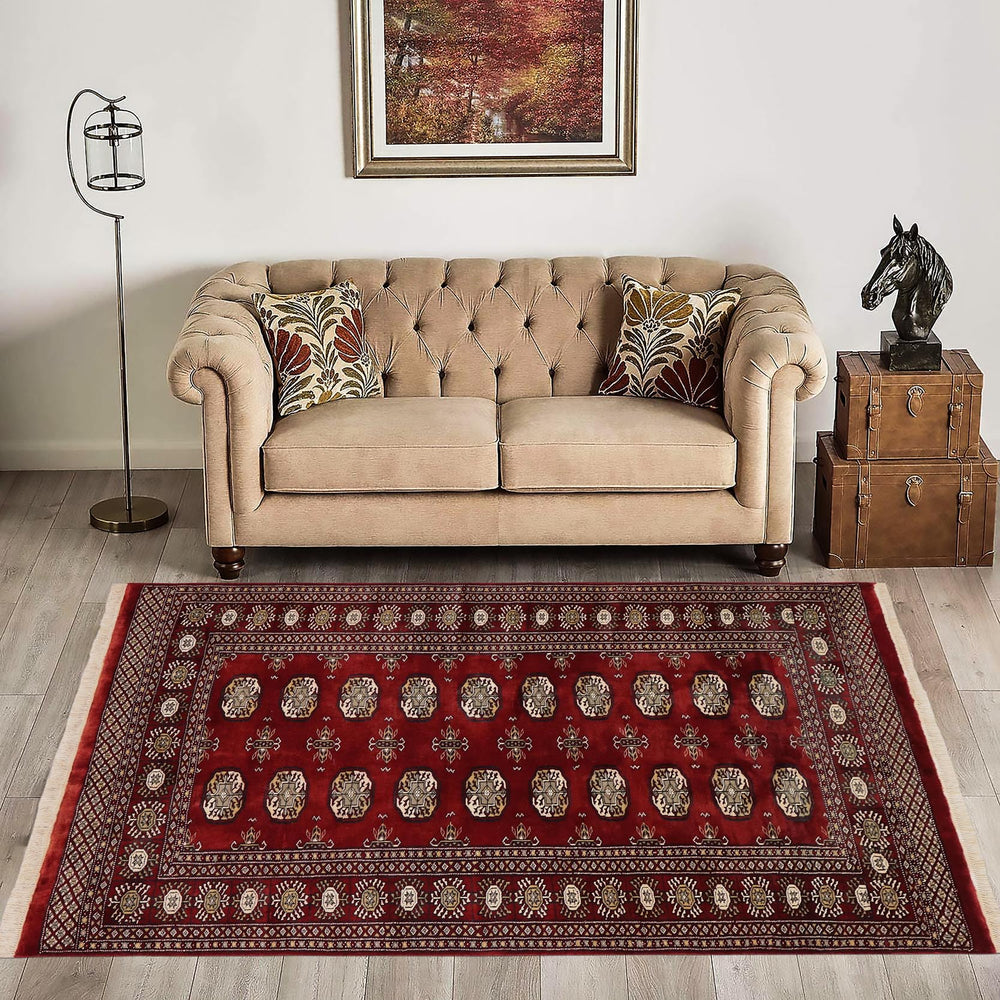 handmade Geometric Bokhara Red Gray Hand Knotted RECTANGLE 100% WOOL area rug 4X6