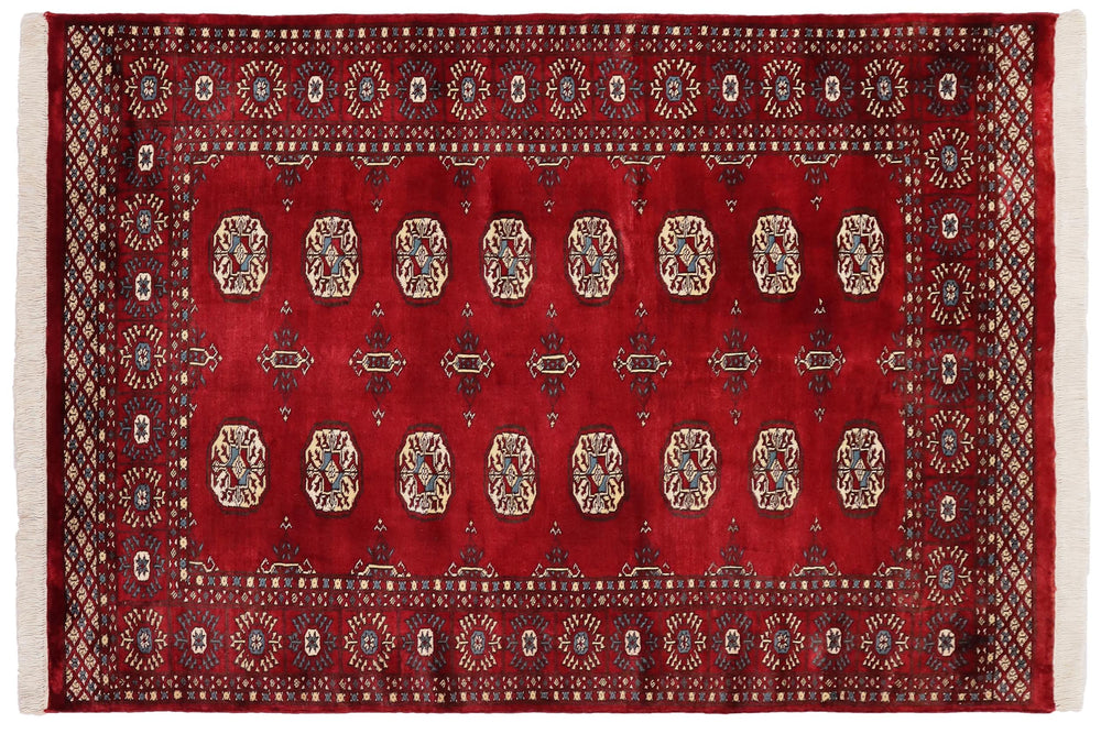 handmade Geometric Bokhara Red Blue Hand Knotted RECTANGLE 100% WOOL area rug 4X6