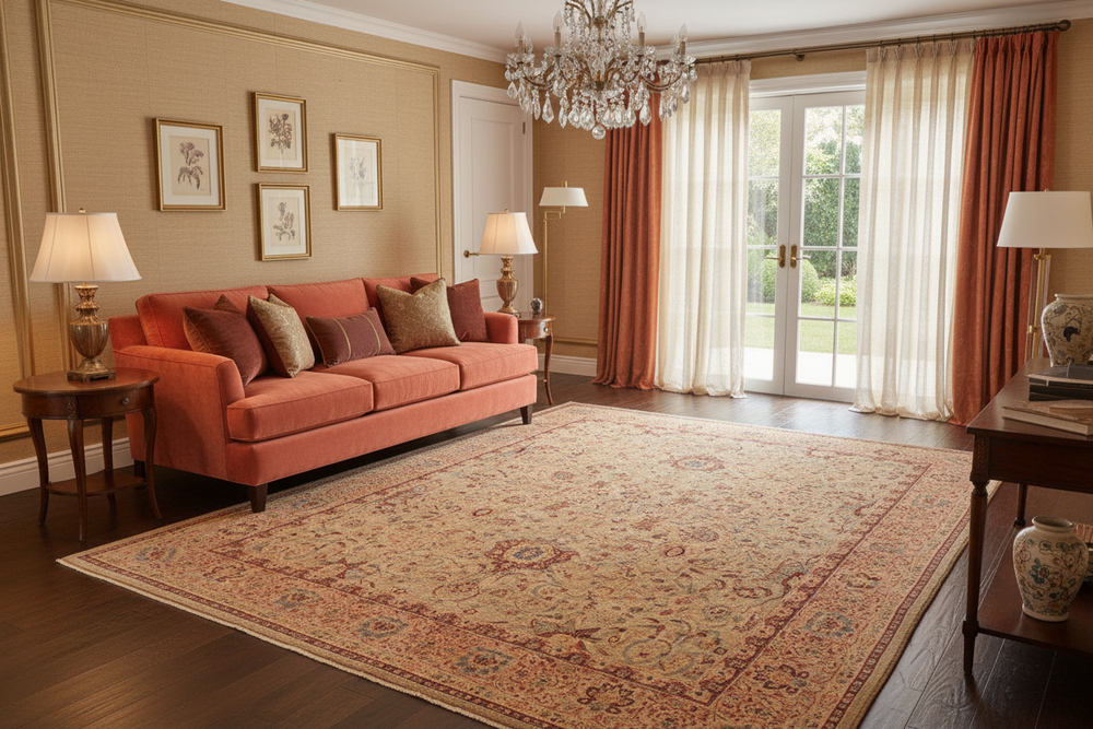 handmade Transitional Kashan Taupe Brown Hand Knotted RECTANGLE 100% WOOL area rug 9x12
