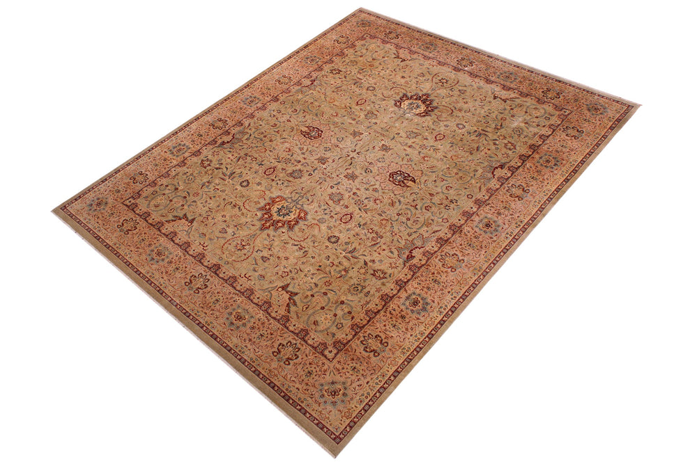 handmade Transitional Kashan Taupe Brown Hand Knotted RECTANGLE 100% WOOL area rug 9x12