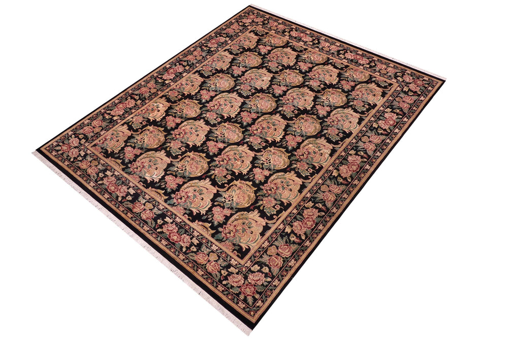 handmade Transitional Basarabian Black Beige Hand Knotted RECTANGLE 100% WOOL area rug 9' x 12'