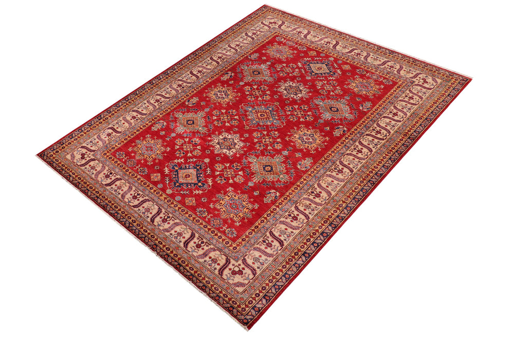 handmade Geometric Super Kazak Red Beige Hand Knotted RECTANGLE 100% WOOL area rug 8' x 10'