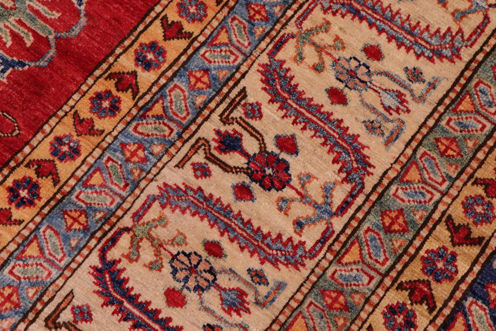 handmade Geometric Super Kazak Red Beige Hand Knotted RECTANGLE 100% WOOL area rug 8' x 10'