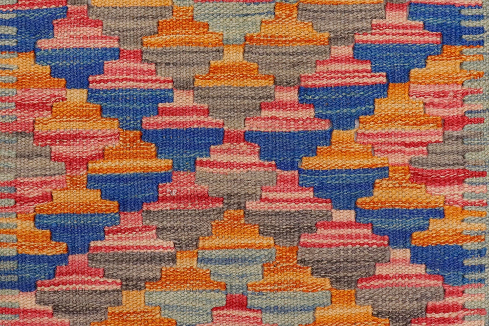handmade Geometric Kilim Blue Beige Hand-Woven RECTANGLE 100% WOOL area rug 2' x 3'