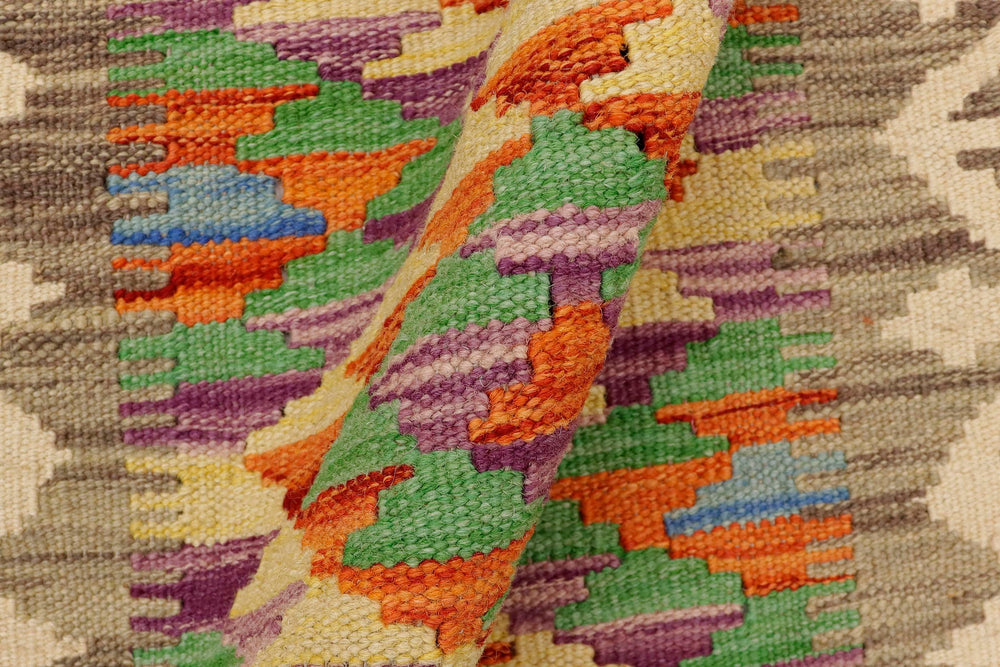 handmade Geometric Kilim Gray Beige Hand-Woven RECTANGLE 100% WOOL area rug 2' x 3'