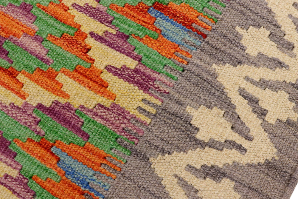 handmade Geometric Kilim Gray Beige Hand-Woven RECTANGLE 100% WOOL area rug 2' x 3'