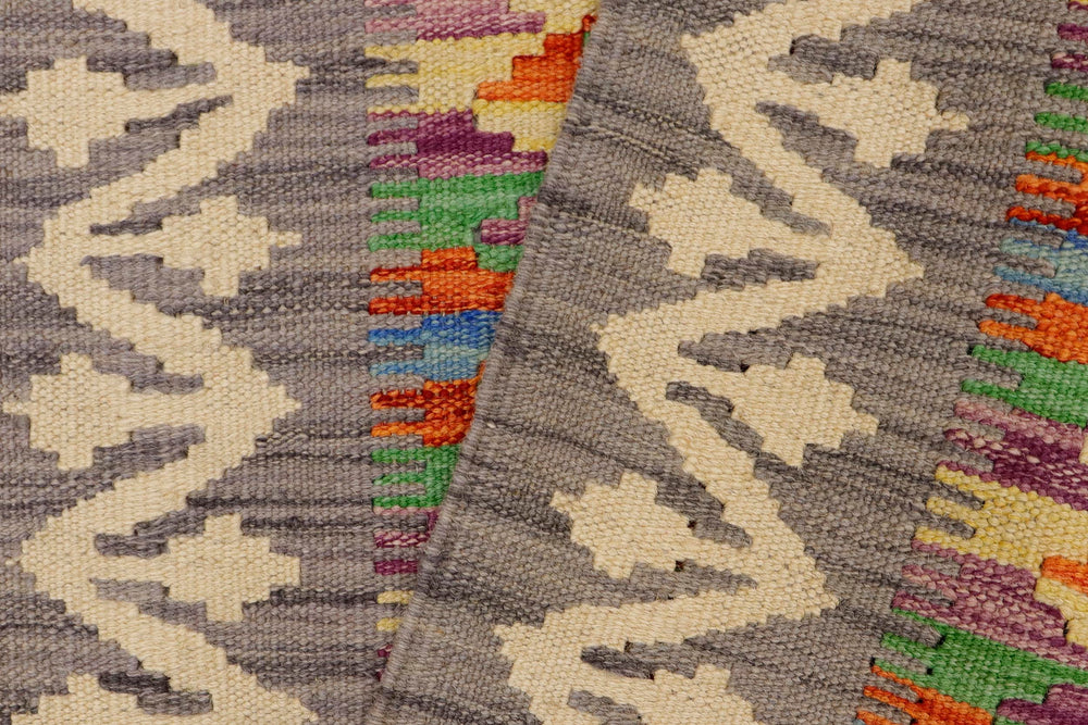 handmade Geometric Kilim Gray Beige Hand-Woven RECTANGLE 100% WOOL area rug 2' x 3'