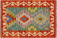 handmade Geometric Kilim Rust Gray Hand-Woven RECTANGLE 100% WOOL area rug 2' x 3'