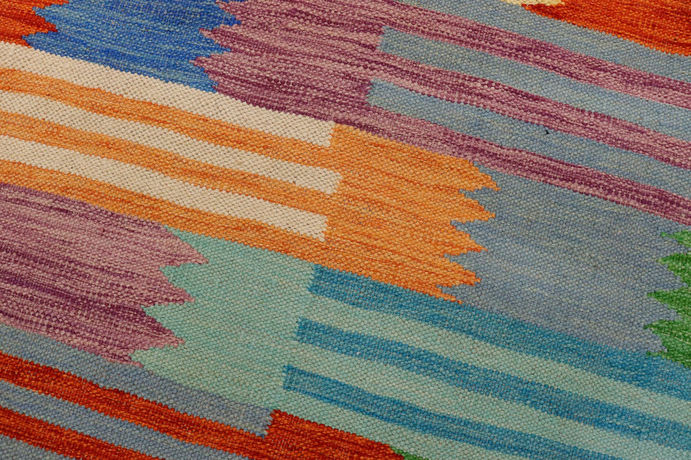 handmade Modern Kilim Blue Rust Hand-Woven RECTANGLE 100% WOOL area rug 4x6
