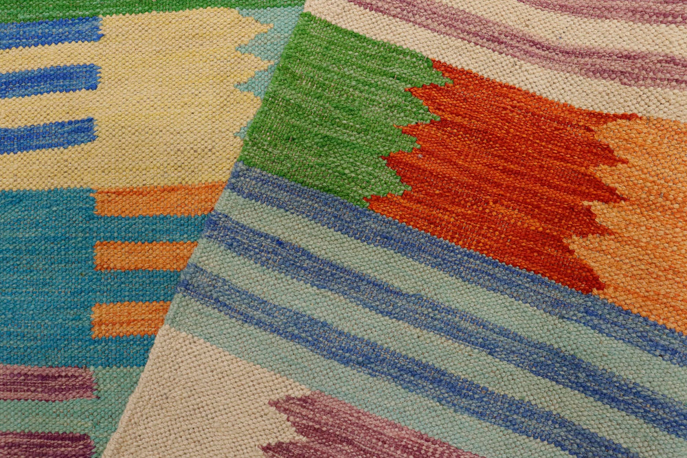 handmade Modern Kilim Blue Rust Hand-Woven RECTANGLE 100% WOOL area rug 4x6
