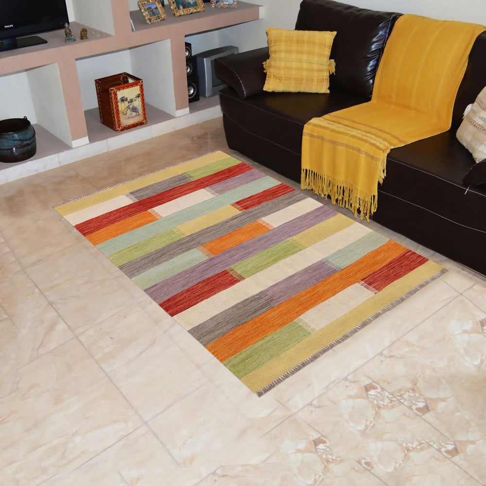handmade Modern Kilim Beige Gray Hand-Woven RECTANGLE 100% WOOL area rug 3x5