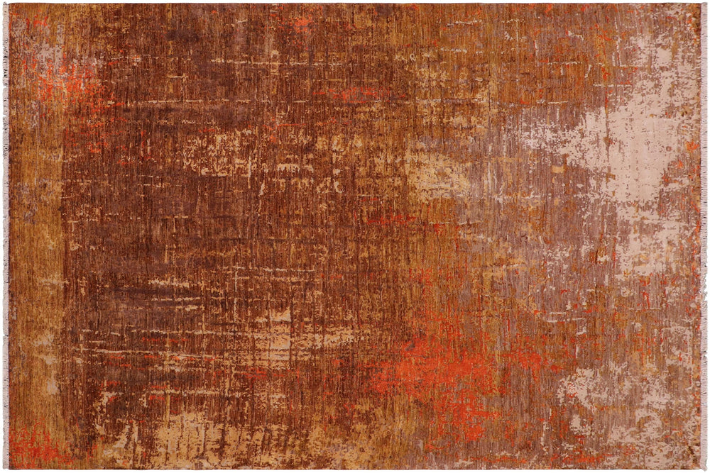 handmade Modern Modern Rust Gold Hand Knotted RECTANGLE WOOL&SILK area rug 8' x 10'