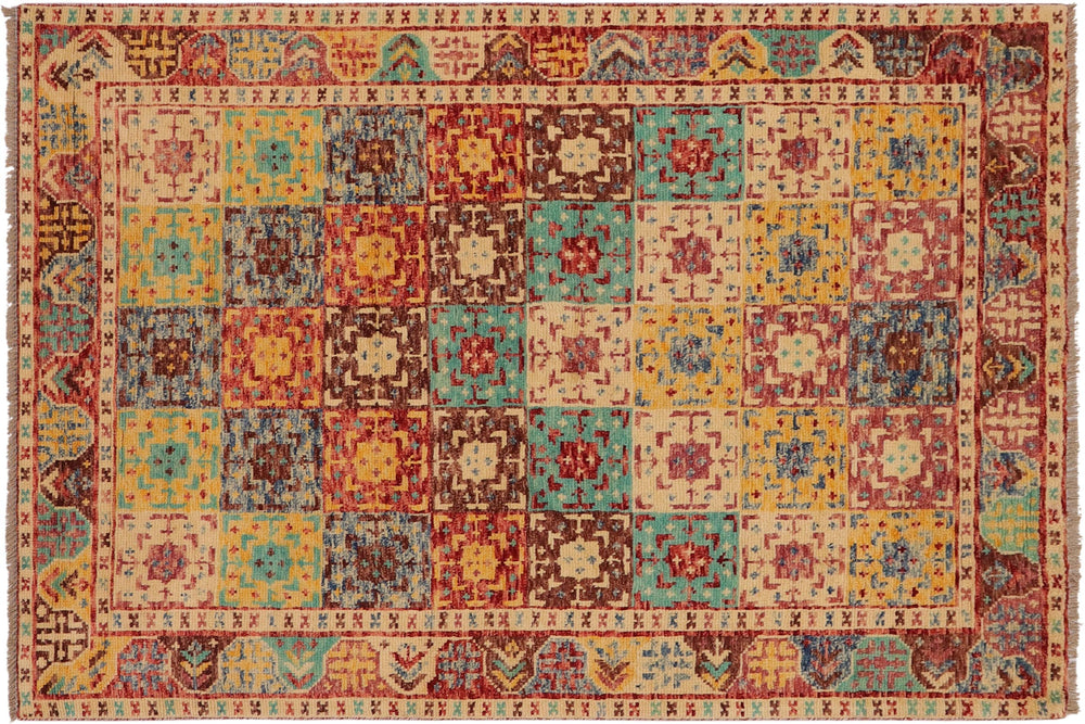 handmade Geometric Balouchi Red Beige Hand Knotted RECTANGLE 100% WOOL area rug 4x6