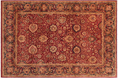 handmade Transitional Anmol Agra Red Blue Hand Knotted RECTANGLE 100% WOOL area rug 9x12