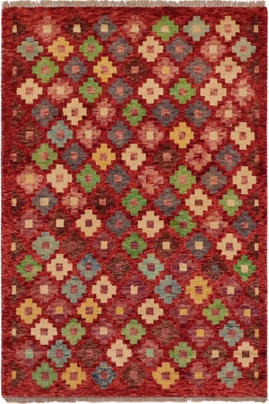 Eclectic Balochi Carlos Red/Blue Wool Rug - 3'3''X4'10''