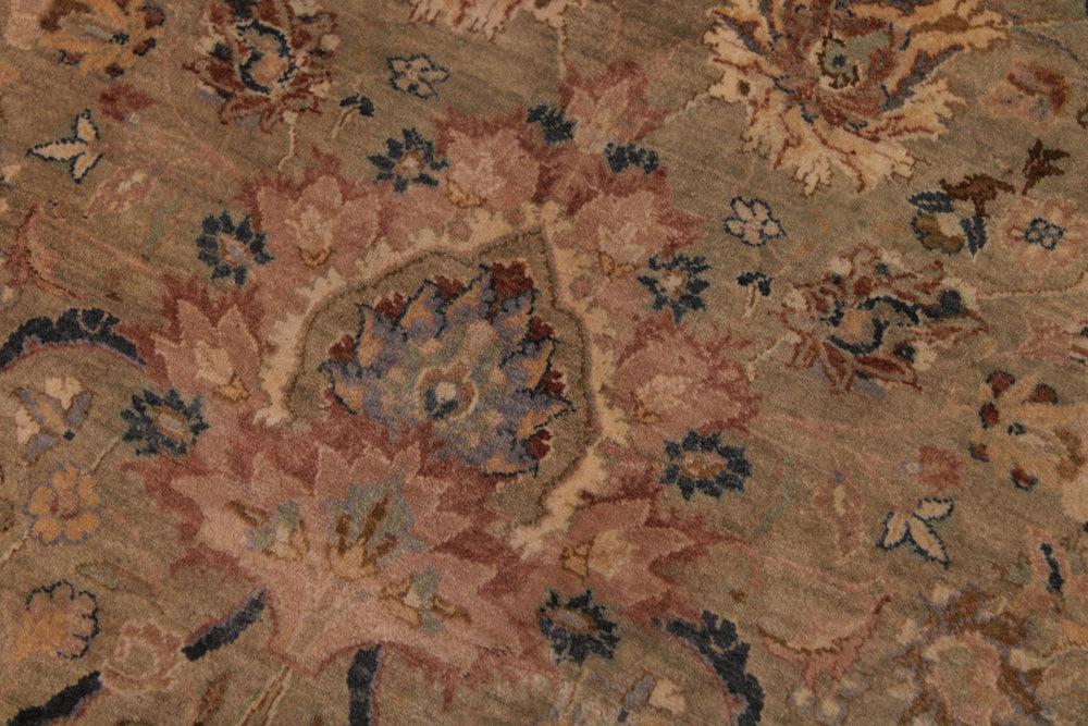 handmade Transitional Anmol Agra Taupe Beige Hand Knotted RECTANGLE 100% WOOL area rug 9x13