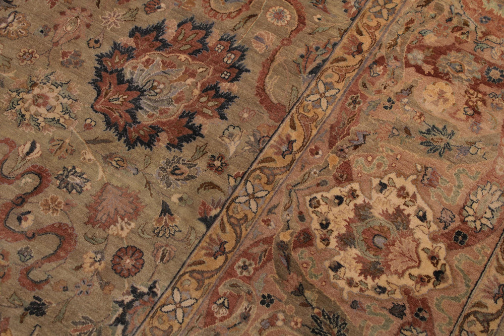 handmade Transitional Anmol Agra Taupe Beige Hand Knotted RECTANGLE 100% WOOL area rug 9x13