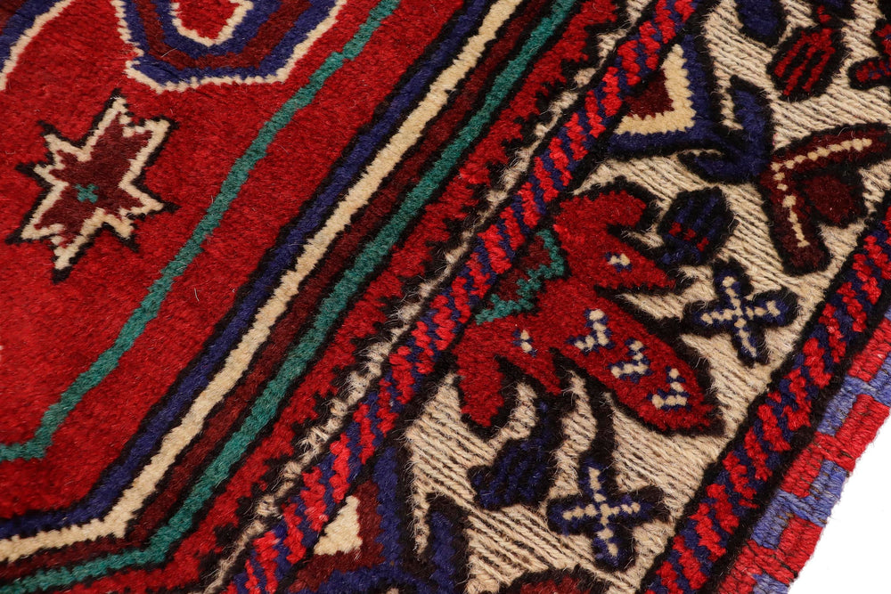 handmade Geometric Balouchi Red Beige Hand Knotted RECTANGLE 100% WOOL area rug 3x5
