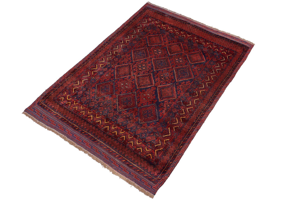 handmade Geometric Balouchi Red Blue Hand Knotted RECTANGLE 100% WOOL area rug 5x6
