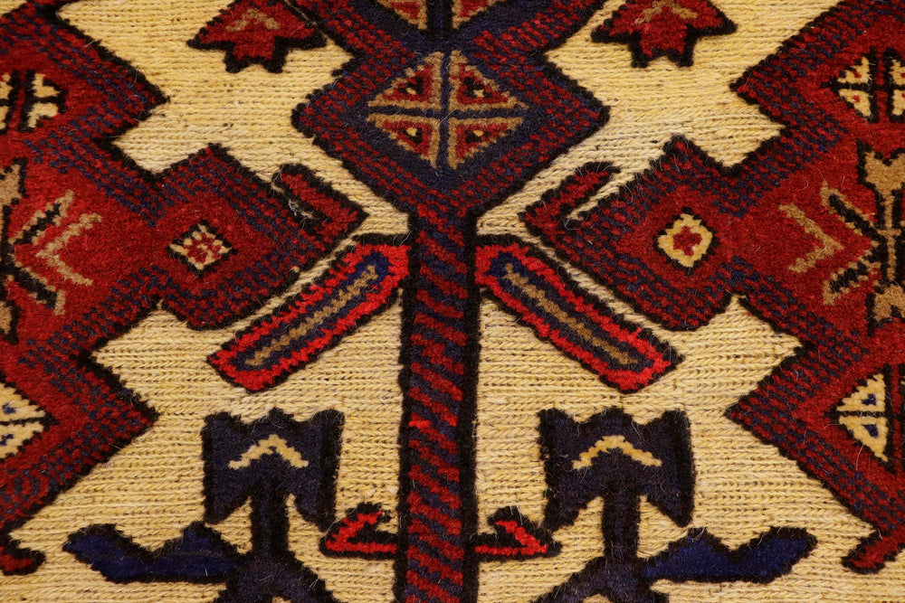 handmade Geometric Balouchi Tan Red Hand Knotted RECTANGLE 100% WOOL area rug 3x4