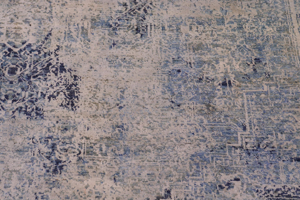 handmade Modern Modern Blue Gray Hand Knotted RECTANGLE WOOL&SILK area rug 8' x 10'
