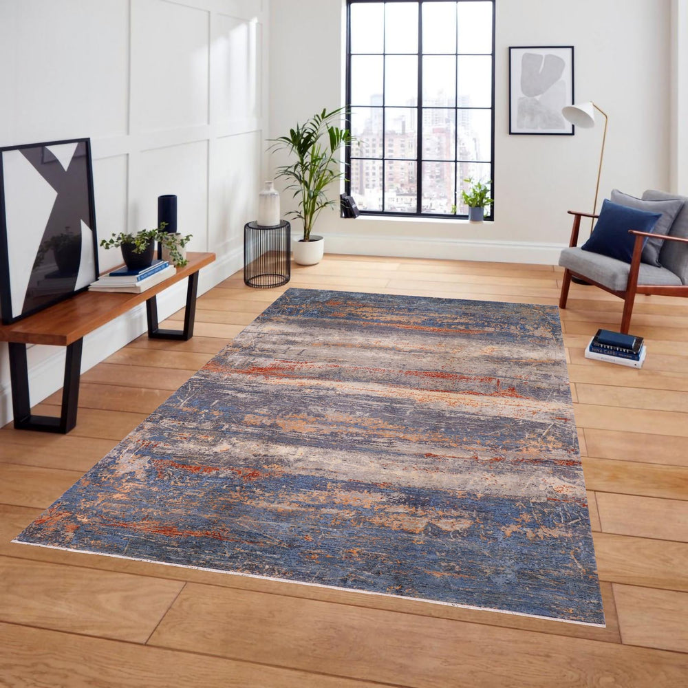handmade Modern Modern Blue Rust Hand Knotted RECTANGLE WOOL&SILK area rug 10' x 14'