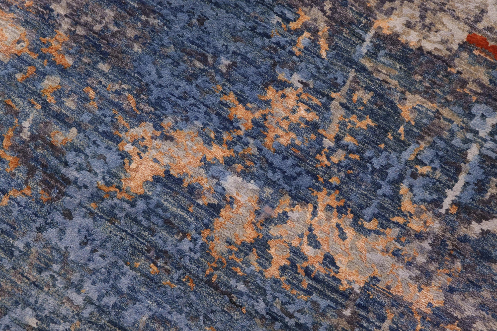 handmade Modern Modern Blue Rust Hand Knotted RECTANGLE WOOL&SILK area rug 10' x 14'