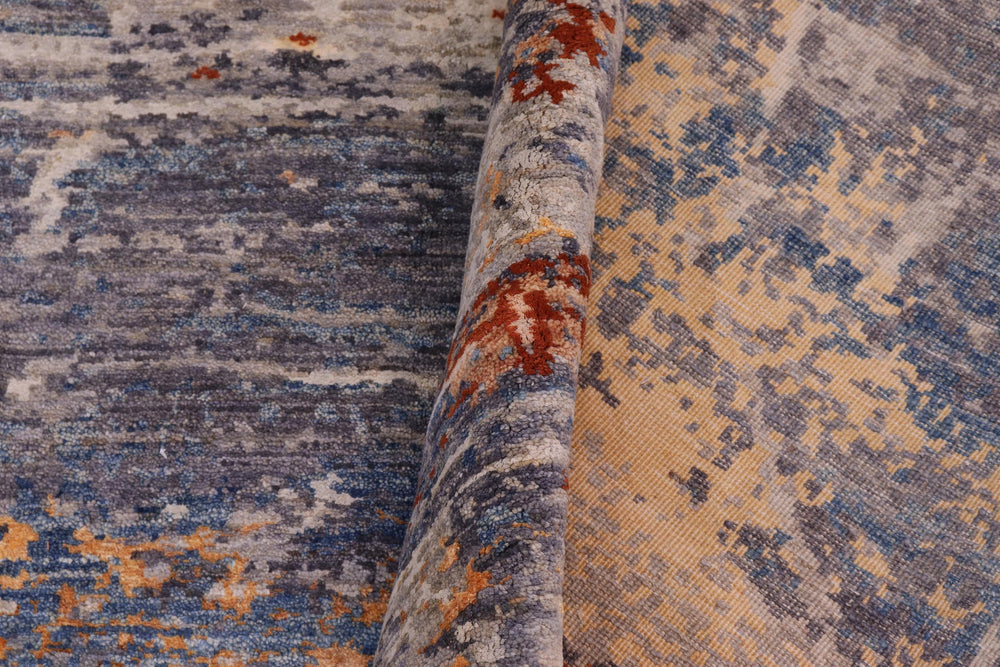 handmade Modern Modern Blue Rust Hand Knotted RECTANGLE WOOL&SILK area rug 10' x 14'