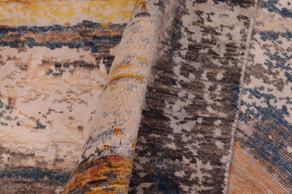 handmade Modern Modern Blue Rust Hand Knotted RECTANGLE WOOL&SILK area rug 8' x 10'