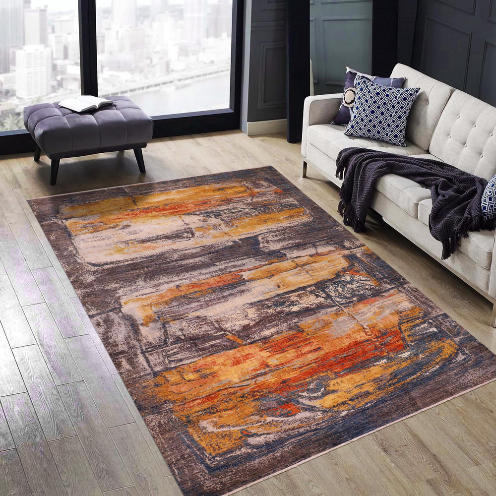 handmade Modern Modern Blue Rust Hand Knotted RECTANGLE WOOL&SILK area rug 9' x 12'