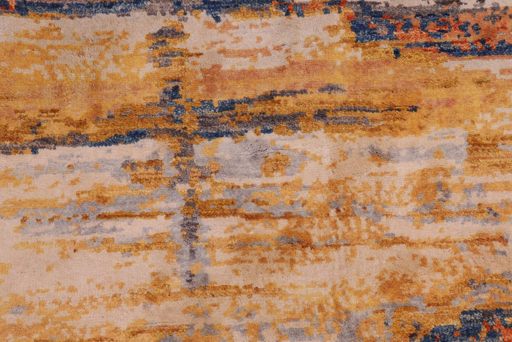 handmade Modern Modern Blue Rust Hand Knotted RECTANGLE WOOL&SILK area rug 9' x 12'
