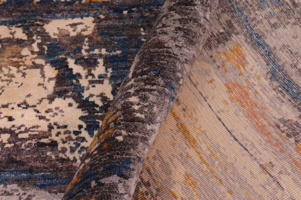 handmade Modern Modern Blue Rust Hand Knotted RECTANGLE WOOL&SILK area rug 9' x 12'