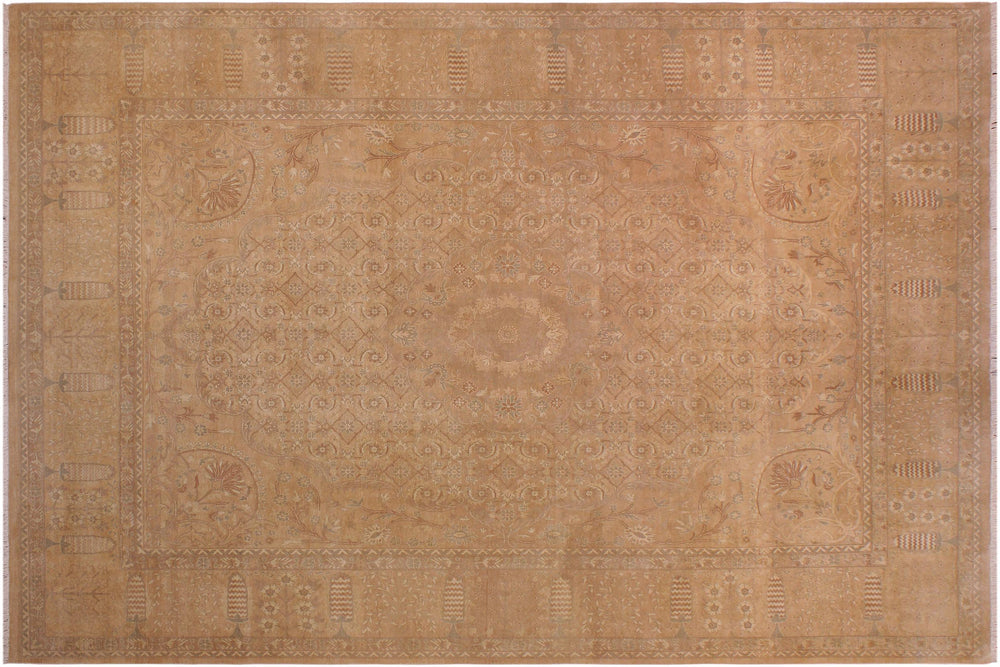 handmade Transitional  Tan Gold Hand Knotted RECTANGLE 100% WOOL area rug 9x12