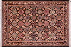 handmade Transitional Mugalart Black Multi Hand Knotted RECTANGLE 100% WOOL area rug 9x12