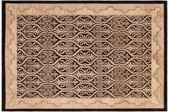 handmade Transitional Kafkaz Black Tan Hand Knotted RECTANGLE 100% WOOL area rug 8' x 10'