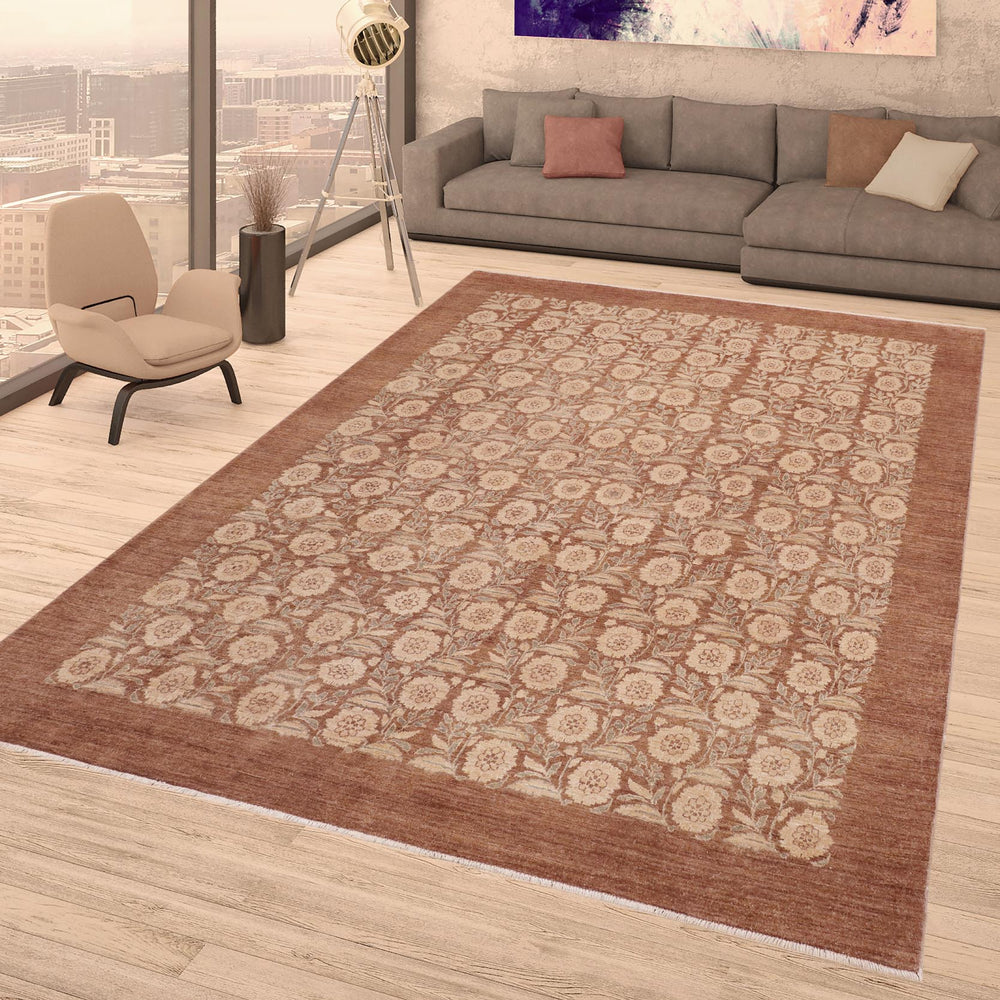 handmade Modern Kafkaz Brown Beige Hand Knotted RECTANGLE 100% WOOL area rug 8' x 10'