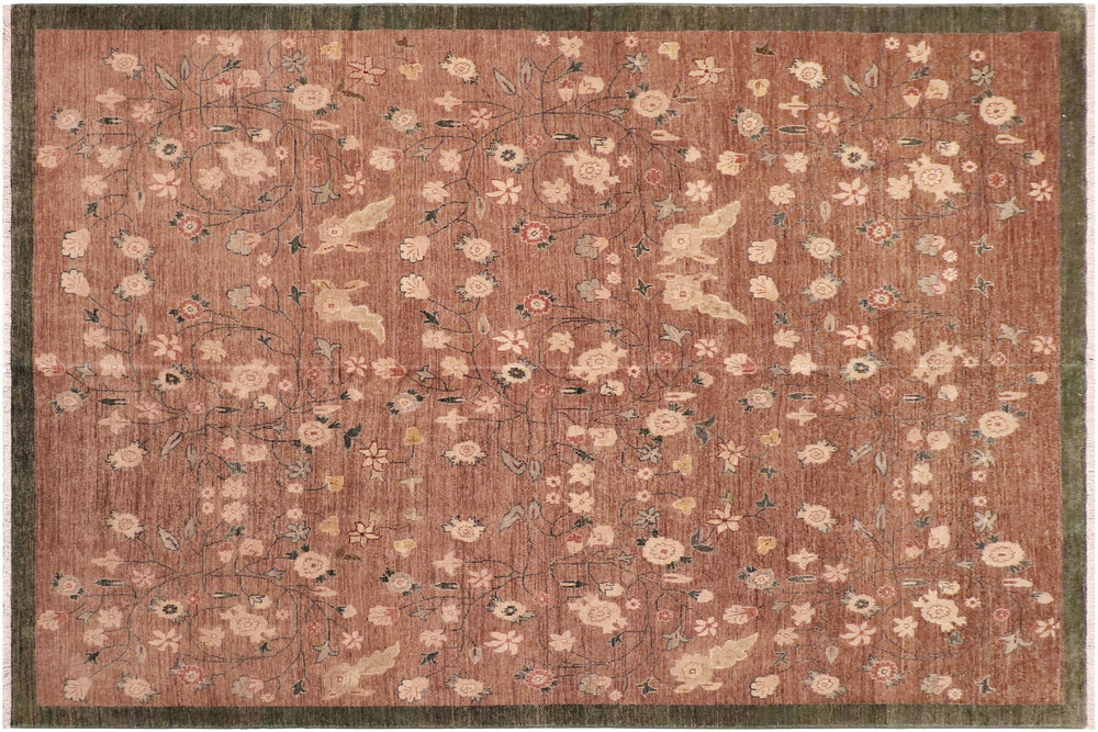 handmade Modern Kafkaz Brown Green Hand Knotted RECTANGLE 100% WOOL area rug 8' x 10'