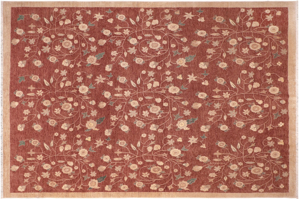 handmade Modern Kafkaz Rust Tan Hand Knotted RECTANGLE 100% WOOL area rug 8' x 10'