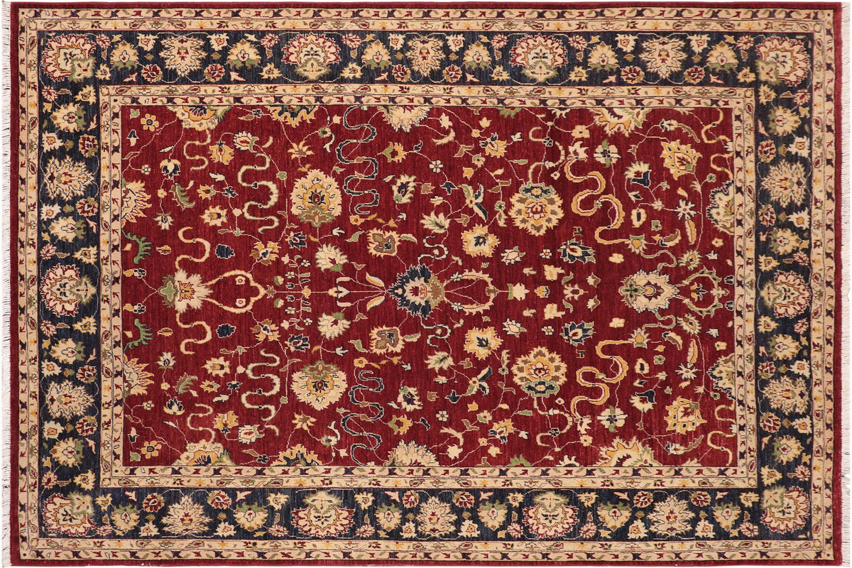 8x10 hand knotted Ziegler wool rug in red and blue - Bohemian Ziegler Gale