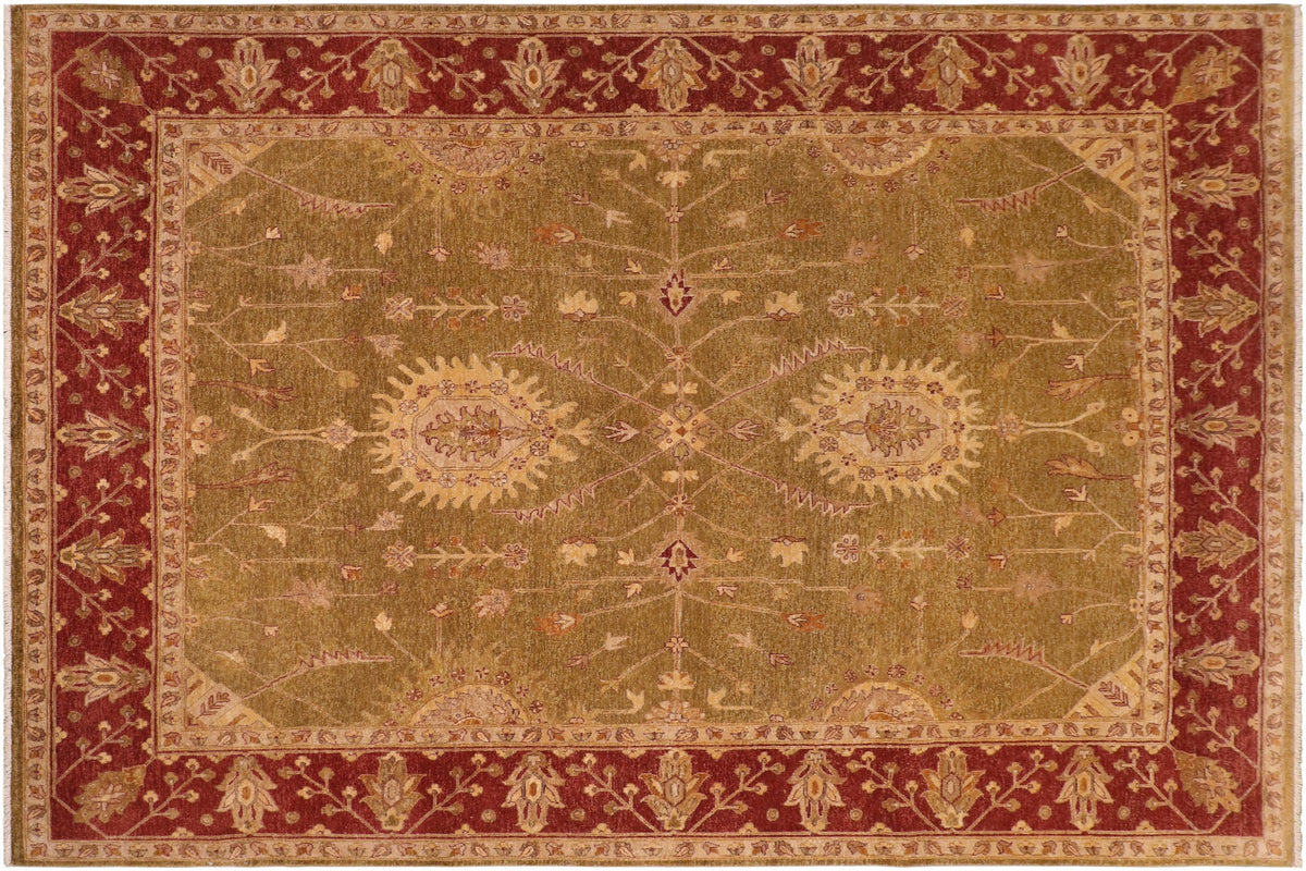 8x10 hand knotted Ziegler wool rug in green and rust - Oriental Ziegler Abby Olive
