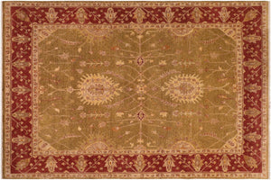 8x10 hand knotted Ziegler wool rug in green and rust - Oriental Ziegler Abby Olive